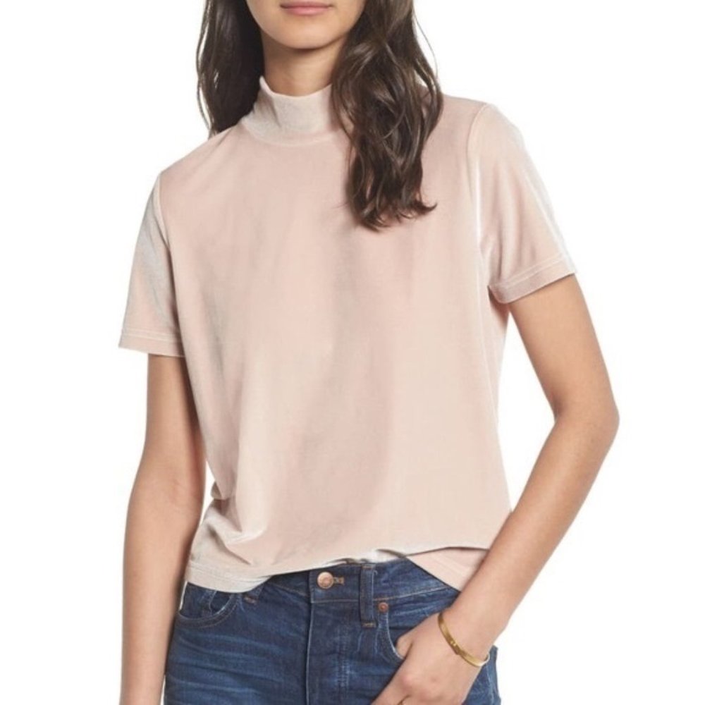 Madewell Crushed Velvet Mockneck Turtleneck Tee, XS
